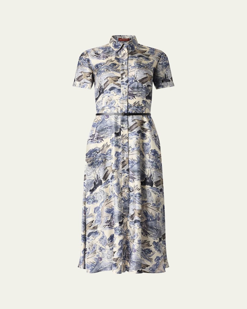 Kiera Short-Sleeve Midi Silk Shirtdress